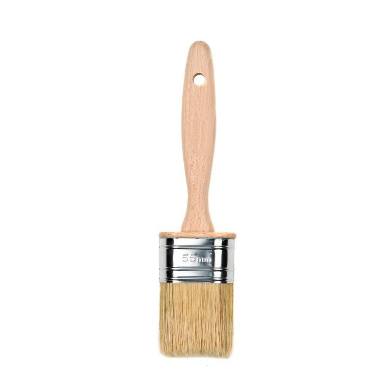Paint brush with wooden handle and metal ferrule on a white background