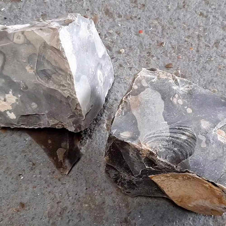 close up of square knapped flint corners