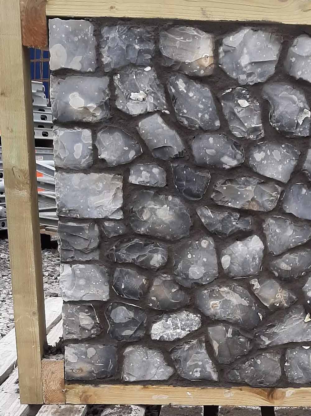 hand knapped grey flint corners close up