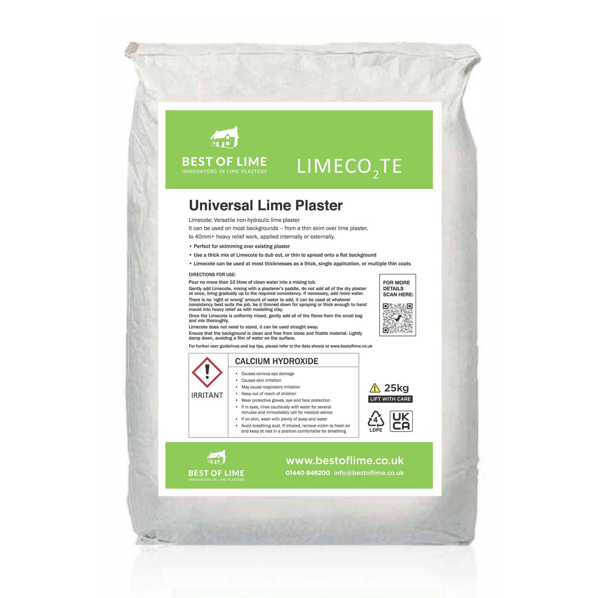 Bag of Best of Lime Limeco2te Universal Lime Plaster on a white background