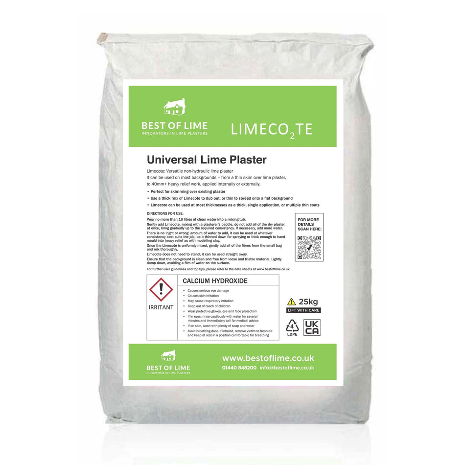 Bag of Best of Lime Limeco2te Universal Lime Plaster on a white background