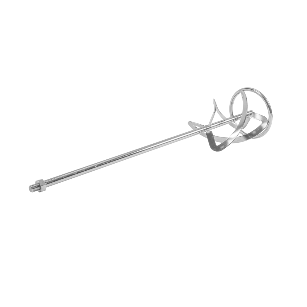 A chrome-plated high-quality steel professional mixing paddle with a negative helix design and an M14 thread end.