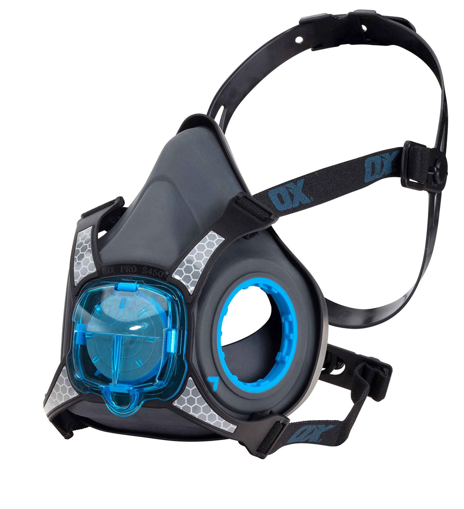 Ox grey and black respirator mask on a white background