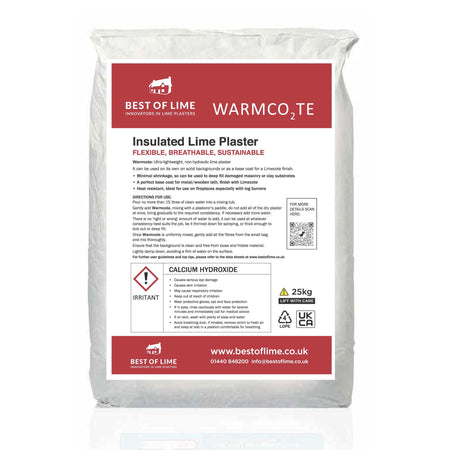 Bag of Best of Lime WarmCo2 TE insulated lime plaster with label on a white background
