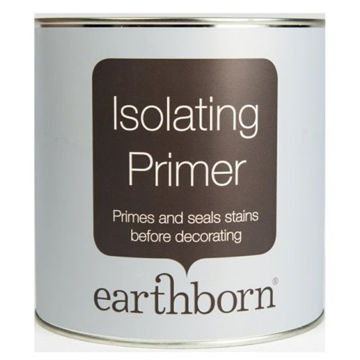 Can of earthborn isolating primer on a white background