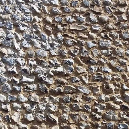 close up of unknapped field flint wall