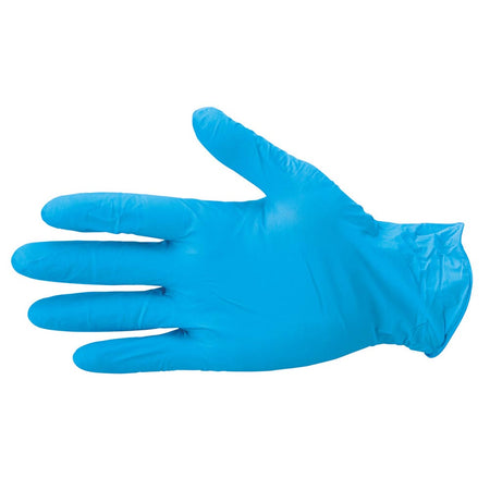 Blue disposable glove on a white background