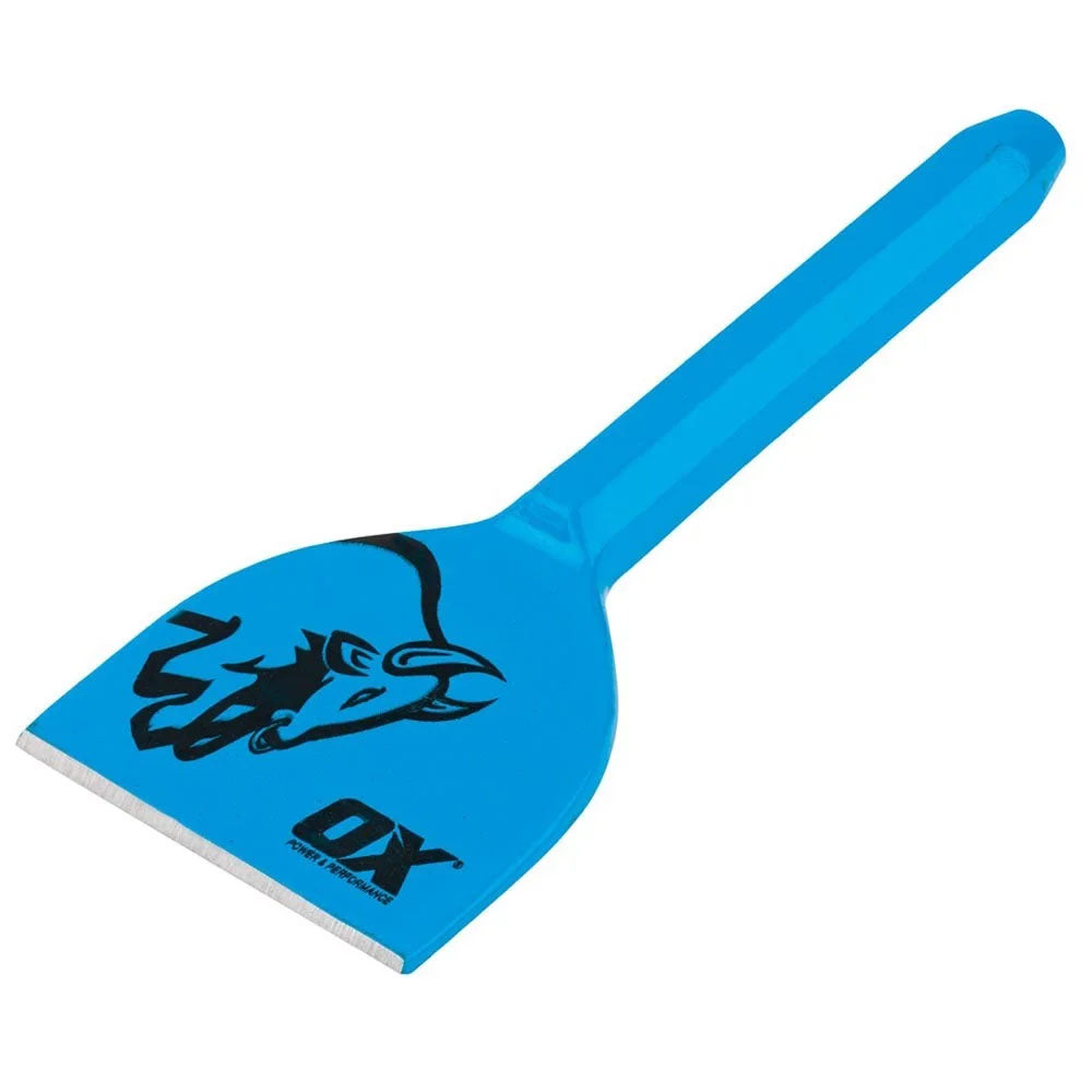 Blue spatula with a logo on a white background