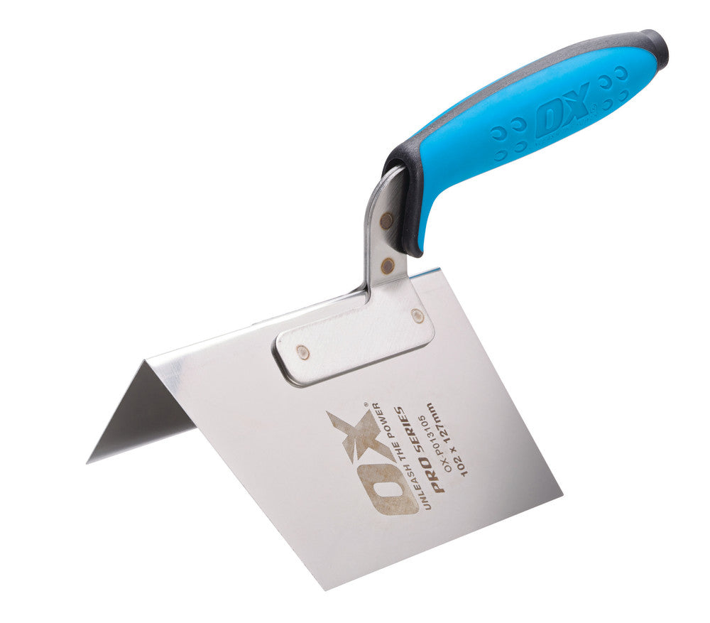 Trowel with blue handle and visible brand logo on a white background