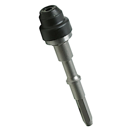 Metal drill bit with black top on a white background